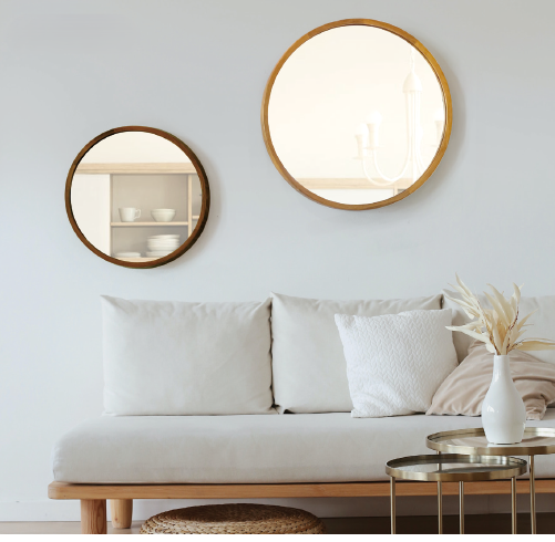 【送料無料】ウッドウォールミラー　LL